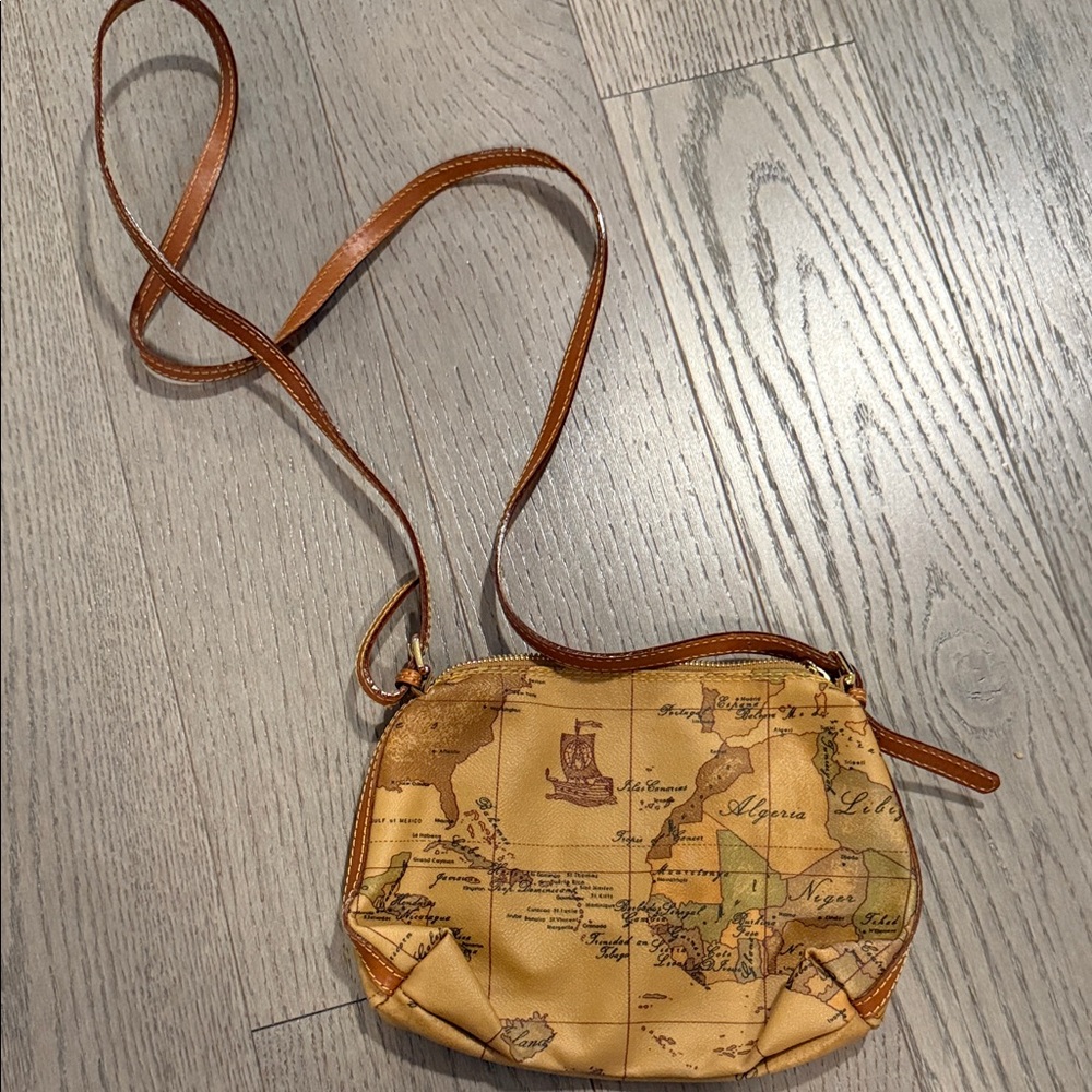 Alviero Martini Tan Map Crossbody Bag